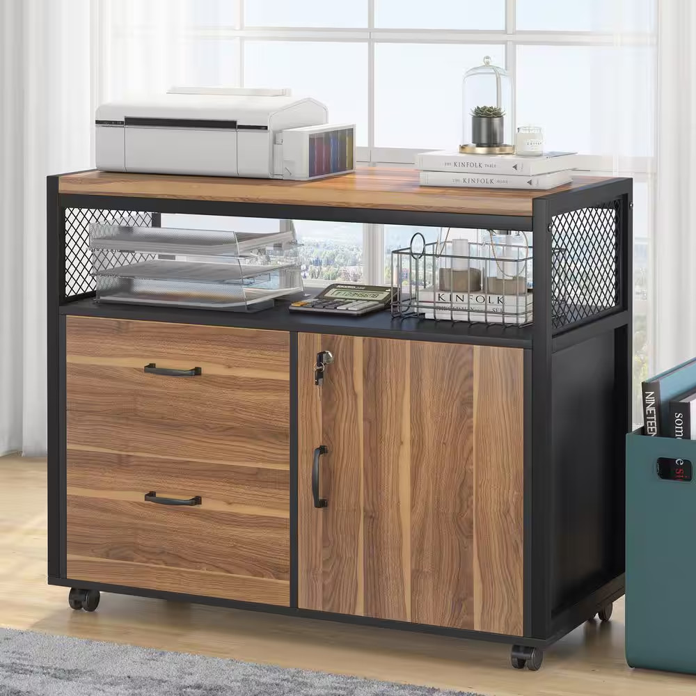Atencio 2-Drawers Brown and Black Engineered Wood 31.4 In. W Lateral File Cabine