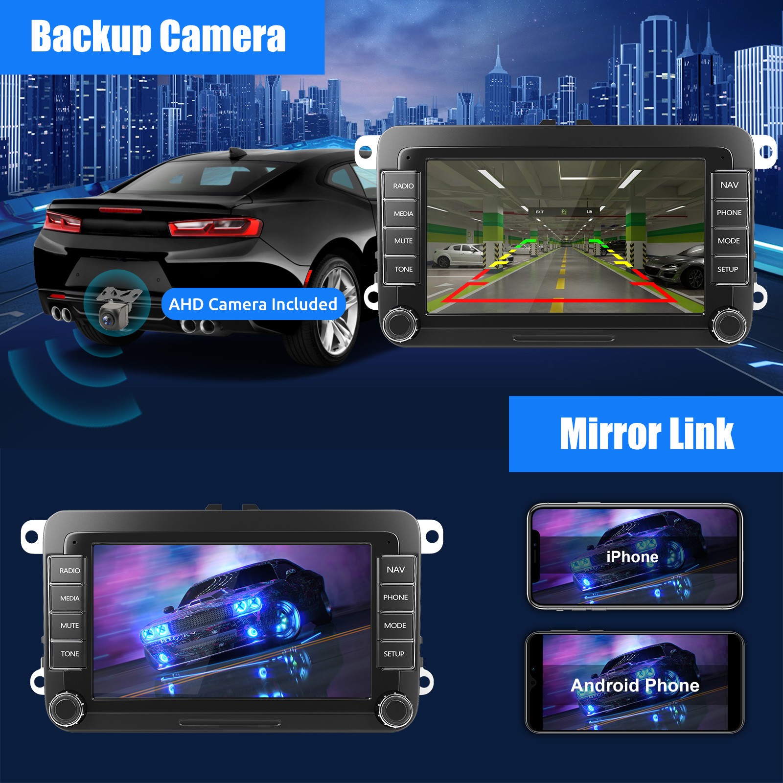 For VW Golf MK5 RCD330 B6 7" CarPlay Android Car Stereo Radio With Backup Camera