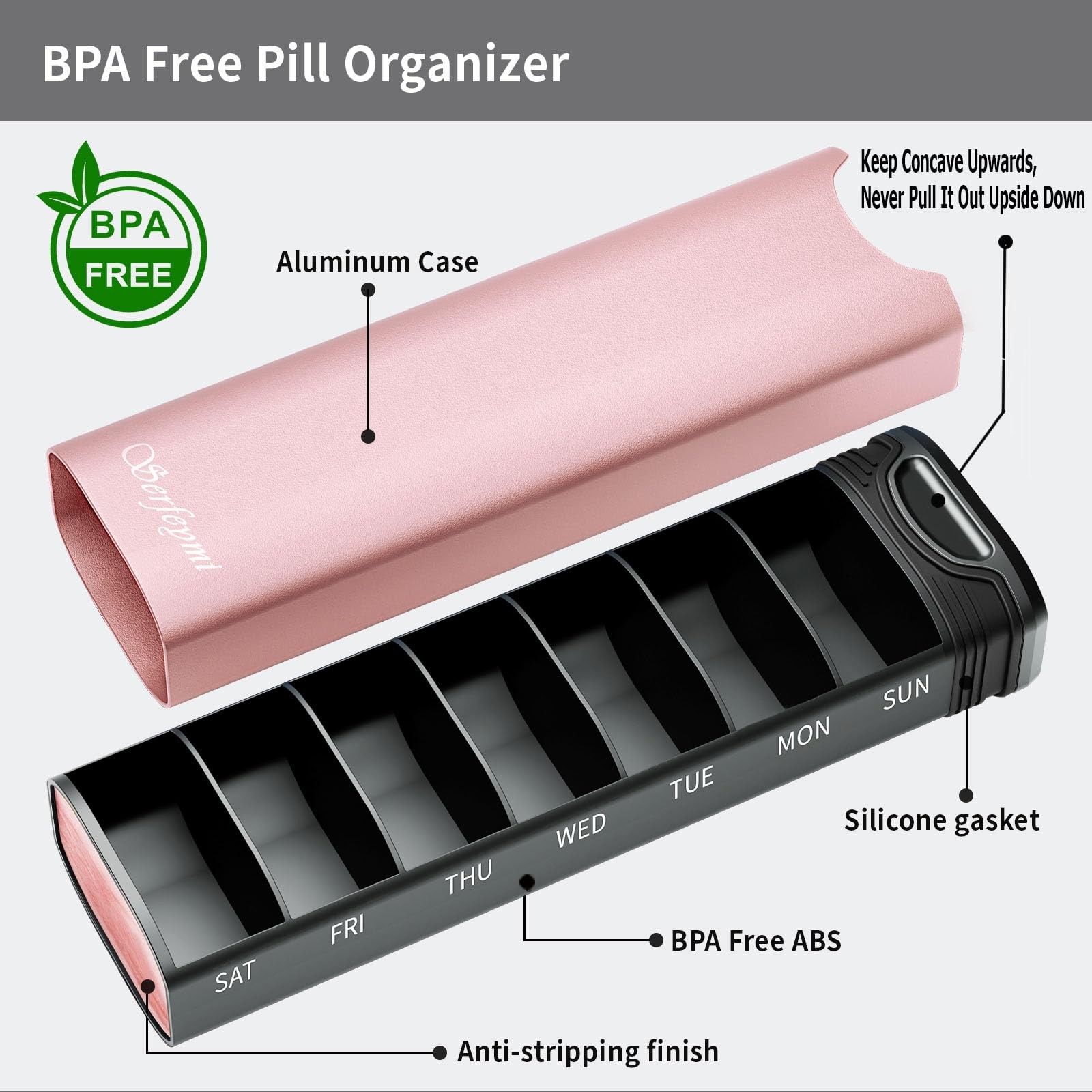 Metal Weekly Pill Organizer, Serfeymi Aluminum Daily Pill Box,7 Day Pill Case...