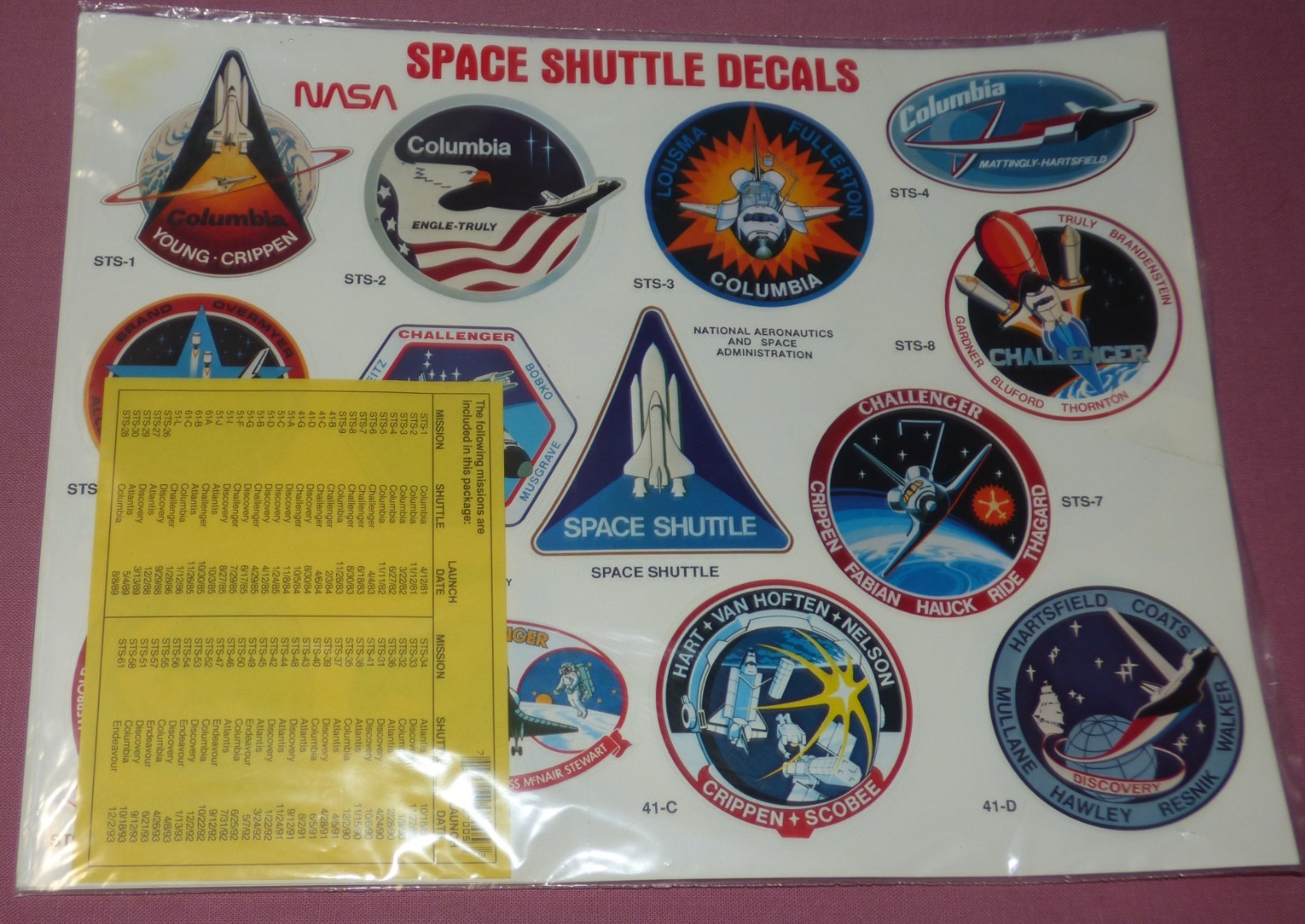 59 Space Shuttle Decals - NASA MISSIONS Challenger, Columbia, Discovery