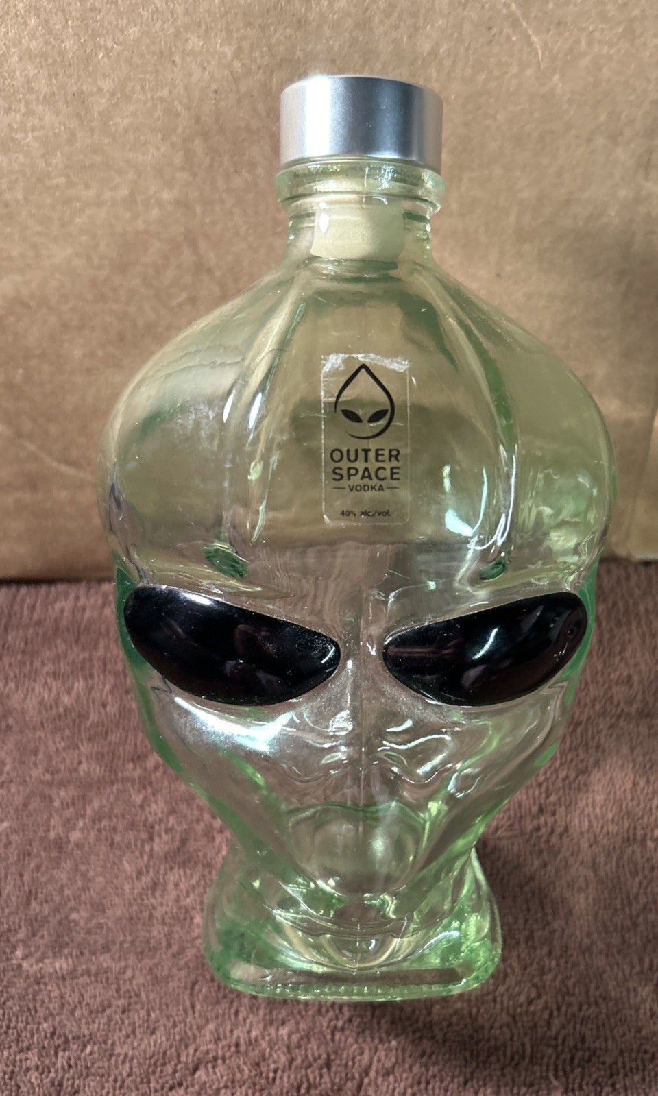 Empty Outer Space Vodka Alien Head Green Glass Bottle Empty 750 ml. 7.5" & Cork