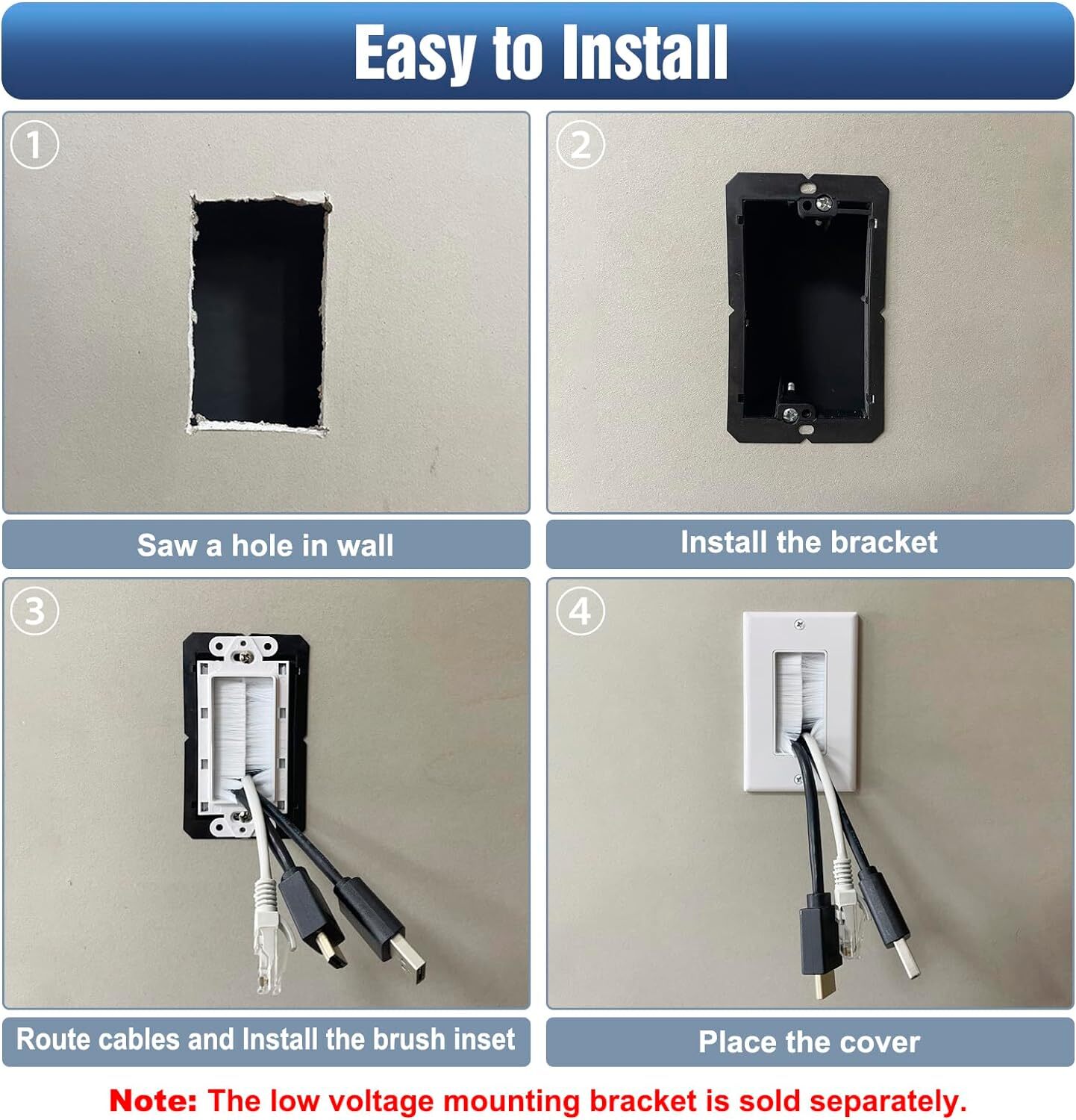 2 Pack Single Brush Wall Plate Cable Pass Through Insert For Wires Gang Access S