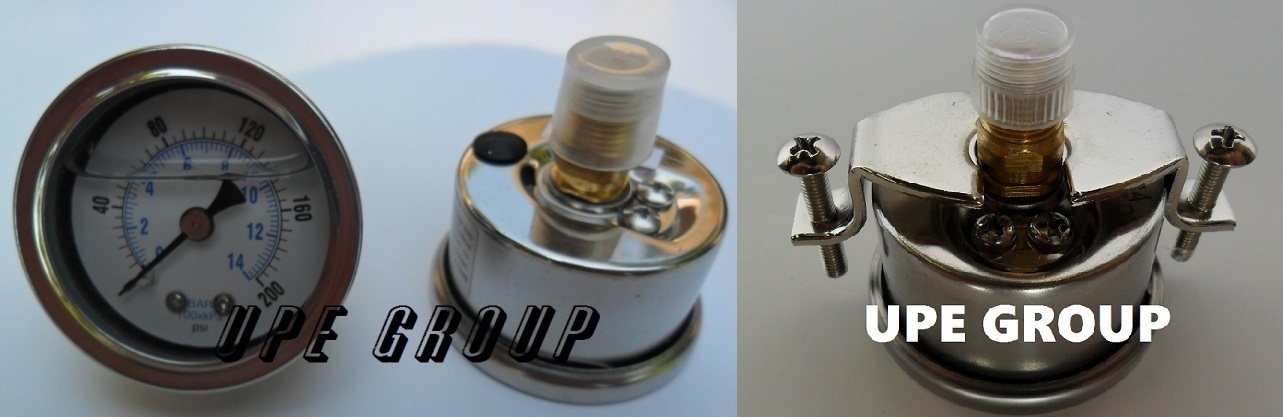 Liquid Filled Pressure Gauge Panel Mount U Clamp  1.5 "face 0-200 back mnt 1/8"