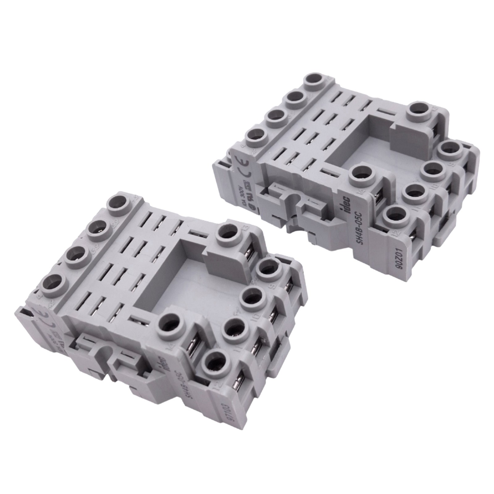 Lot of 2 IDEC SH4B-05C Relay Sockets, 14-Pin Blade, 300V 10A Max, DIN Rail