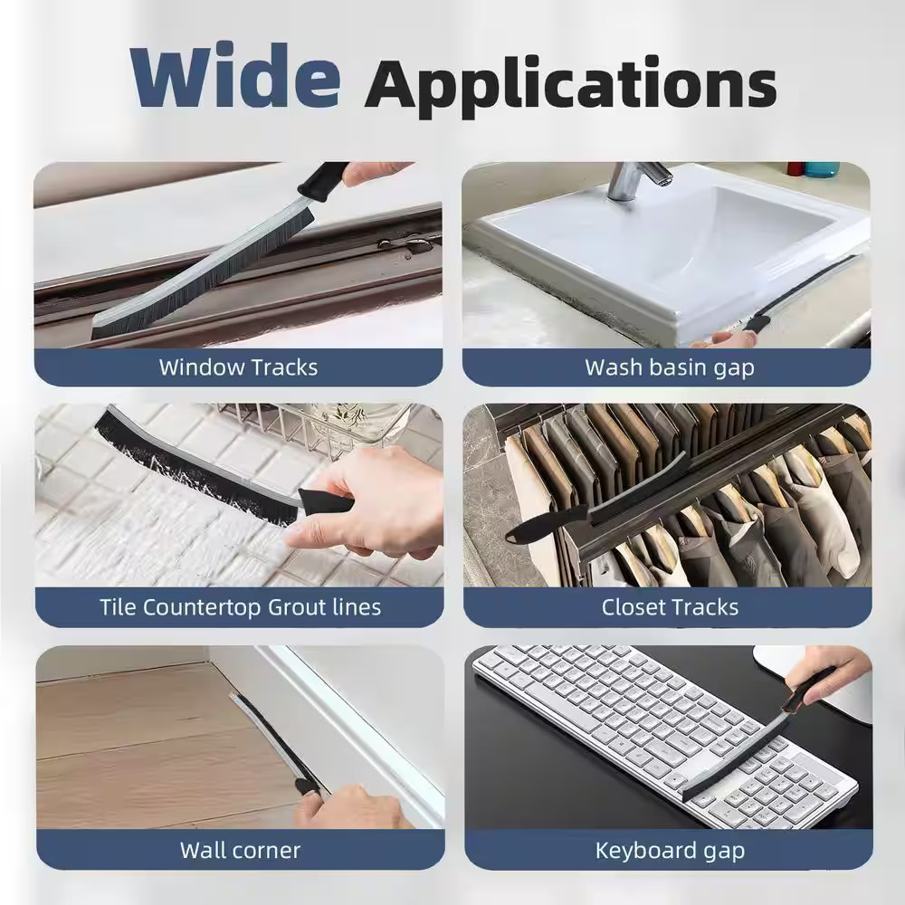 Black Hard Bristle Crevice Cleaning Brush with Multi-Surface Design for Kitchen