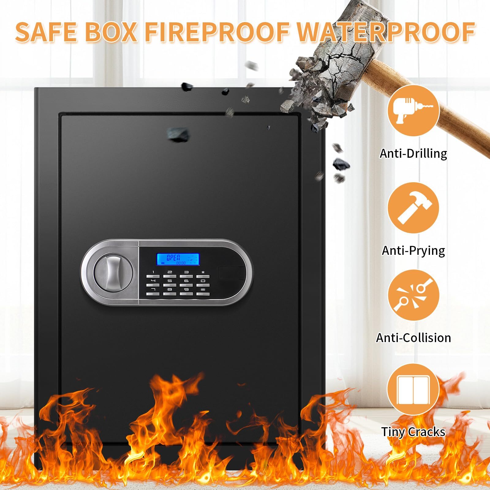 Fireproof 2.8 Cuft Home Safe Box with Digital Keypad & Removable Shelf