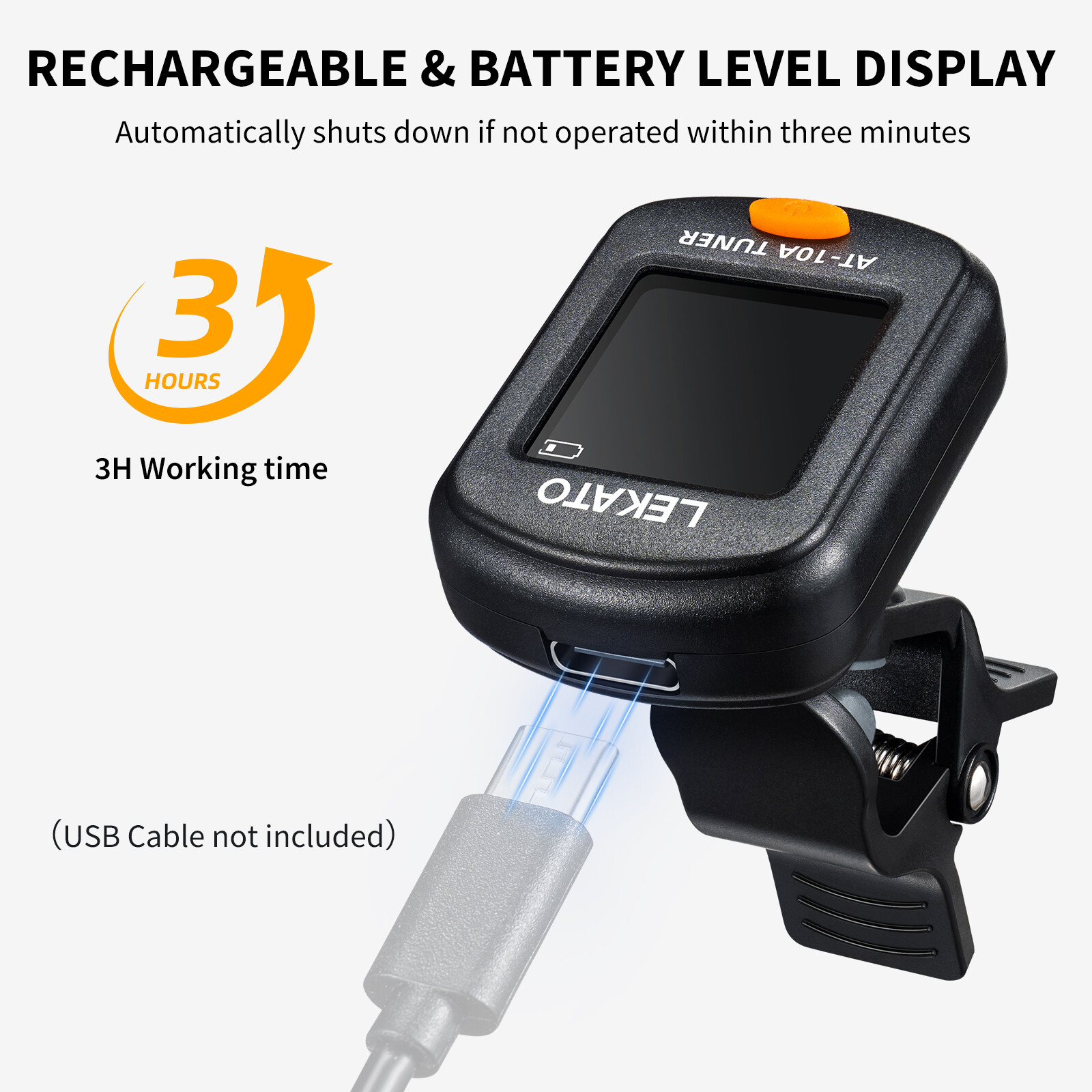 LEKATO Guitar Tuner Rechargeable Clip On for Stringed Instruments for Ukulele