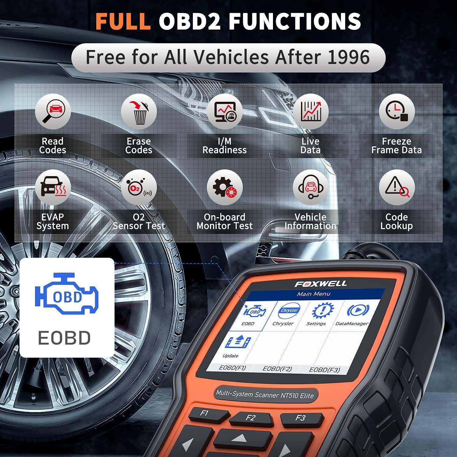 Foxwell NT510 Elite for Chrysler Full System OBD2 Scanner Car Diagnostic Tool US