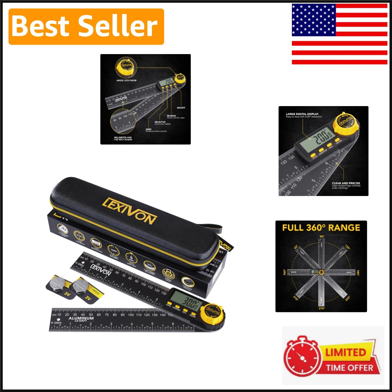 Durable Aluminum Digital Angle Protractor - 7-Inch, Accurate & User-Friendly