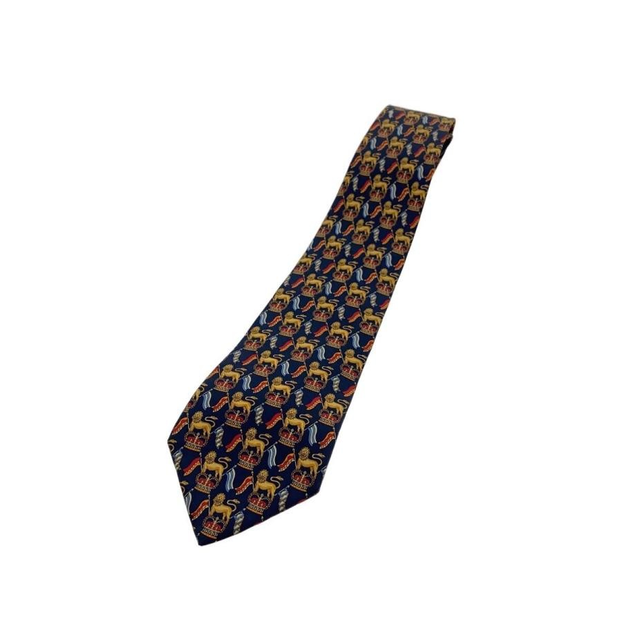 FERRAGAMO Silk Tie Necktie Blue/Yellow Animal Print Italy Very Good