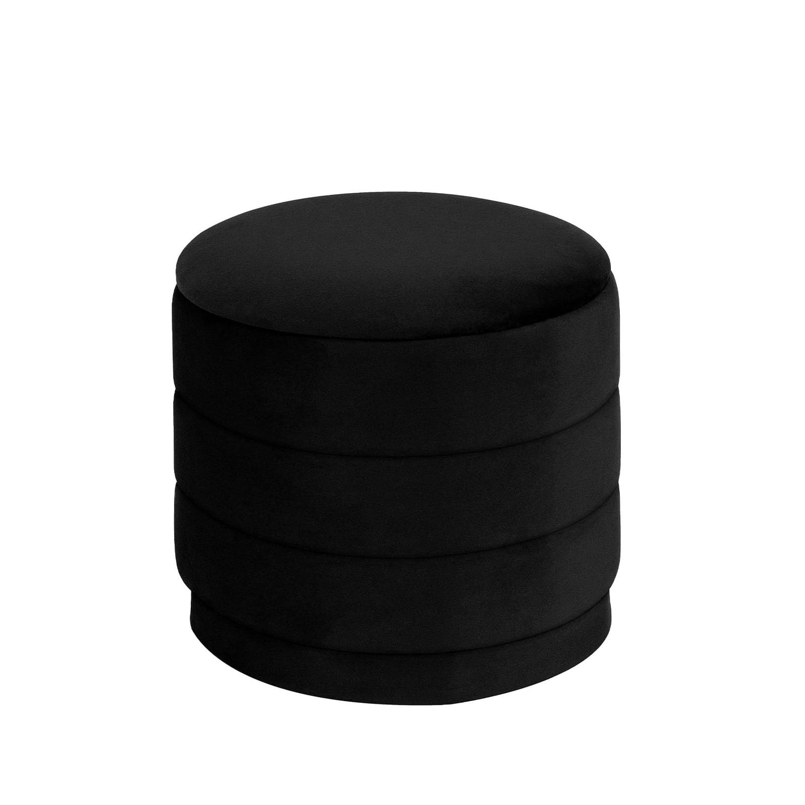 15" Upholstered Round Velvet Ottoman with Storage | Foldable Foot Rest Ottoma...