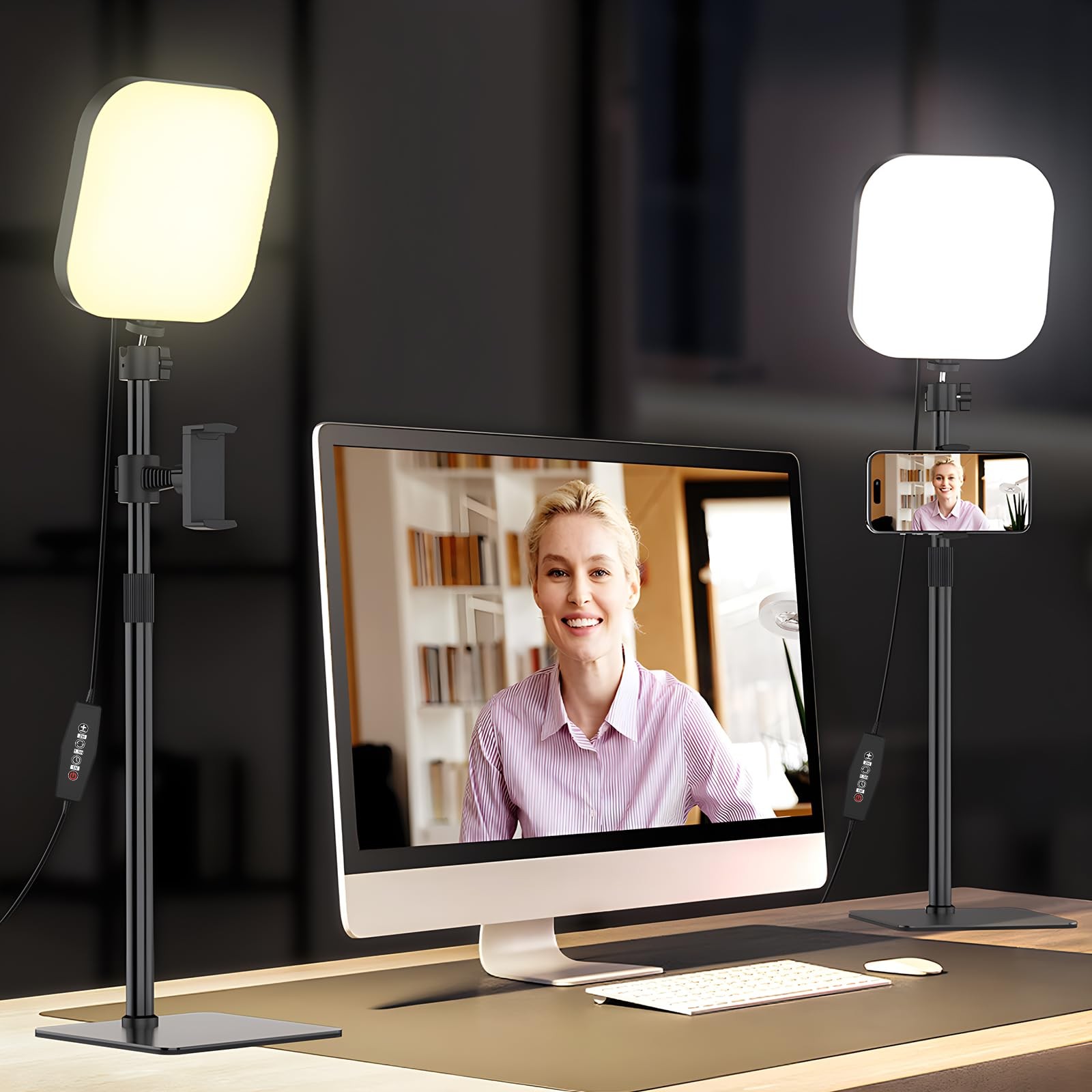 Video Conference Lighting, 180 LED Video Light with 3 Color & 5 Brightness & ...