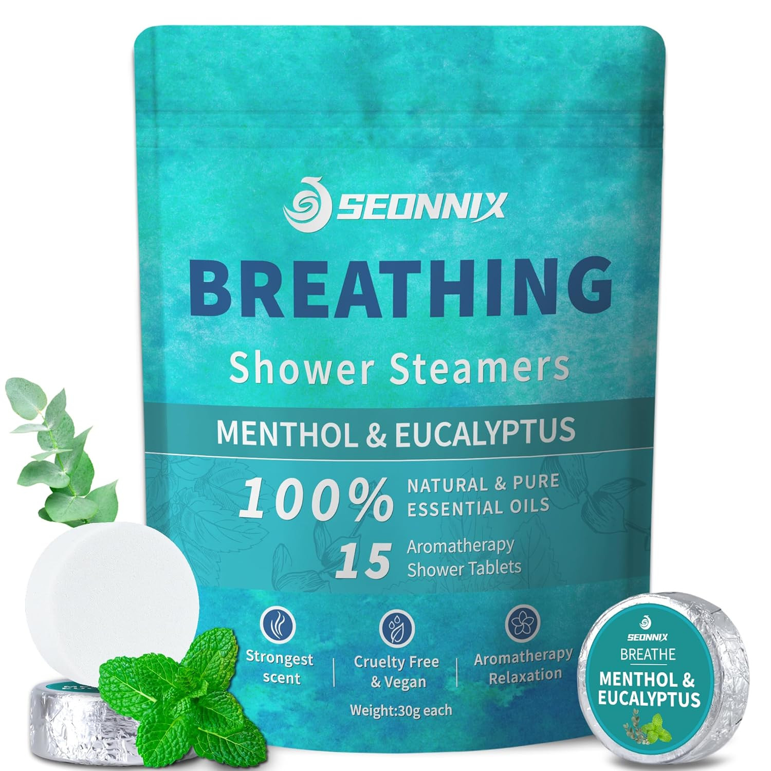 Shower Steamers Aromatherapy 15 Pack, Menthol & Eucalyptus Shower Bombs with Nat