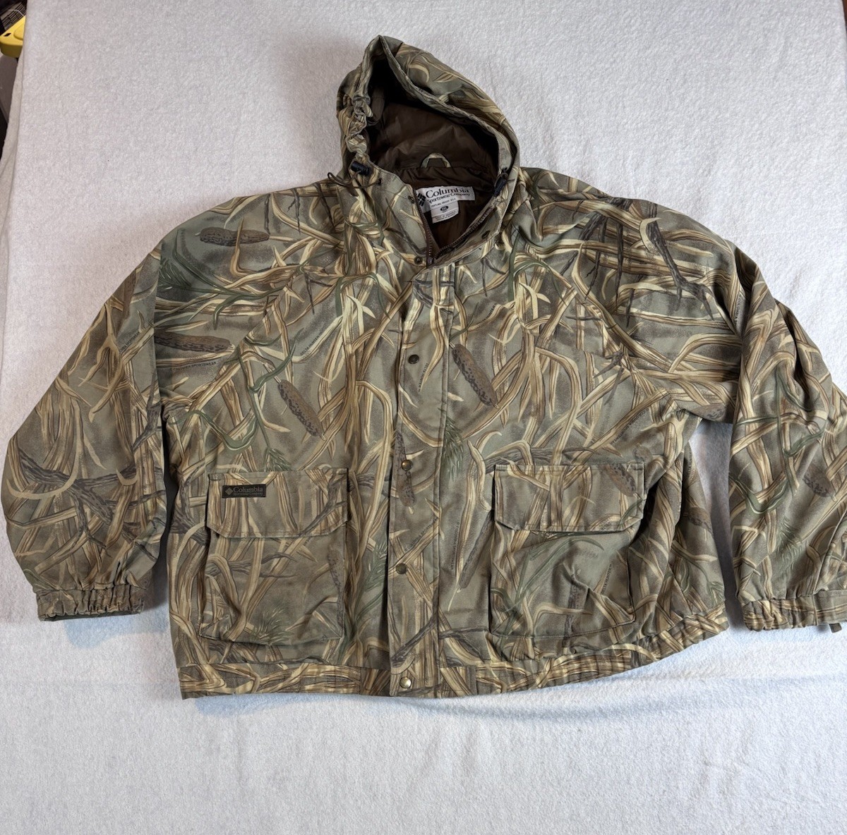 Vtg Columbia Delta Hunter Marsh Waterfowl Camo Hunting Jacket Shell Hooded Sz 3X