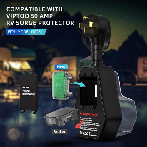 50A RV Surge Protector with Replaceable Module & Extra Module, LED and Module