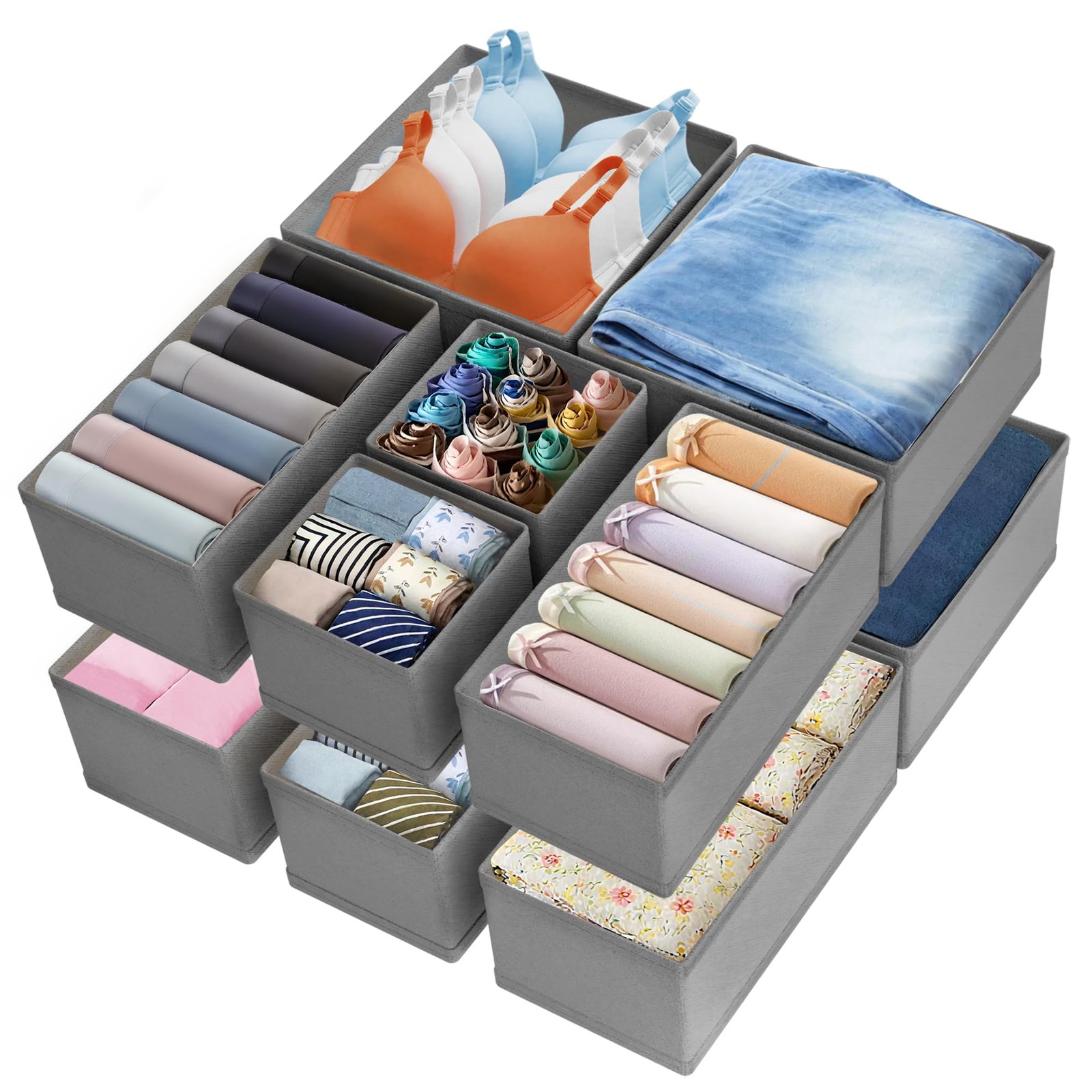 Drawer Organizer Clothes & Dresser Organizers - 12 Pack Foldable Drawer Divid...