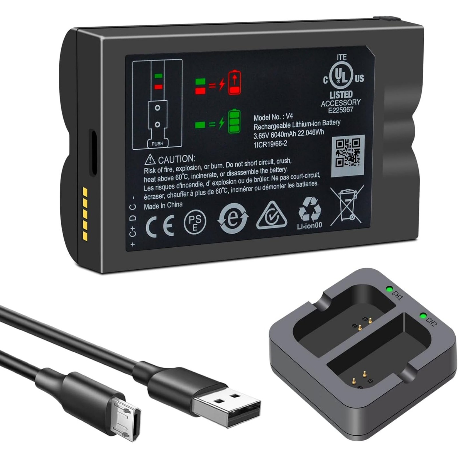 6040mAh V4 Battery + Dual Charger for Ring Video Doorbell 2/3/4/3 Plus/Stick Up