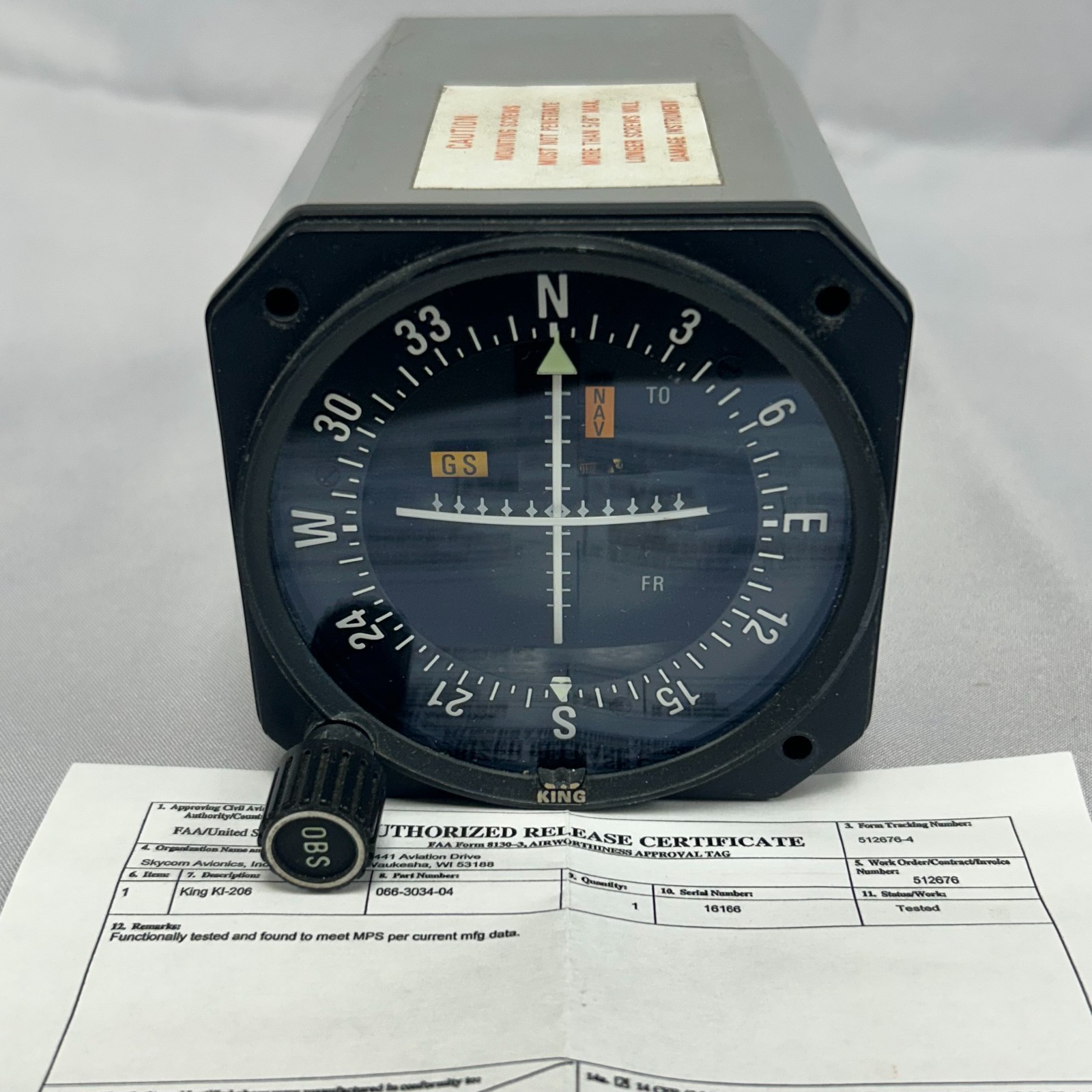 BENDIX/KING KI-206 VOR/LOC/ G/S INDICATOR P/N 066-3034-04 WITH FAA FORM 8130-3