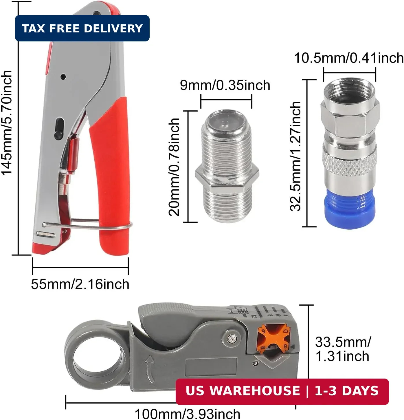 Coax Cable Crimper Tool Kit Coaxial Compression Tool Fitting Wire Stripper with