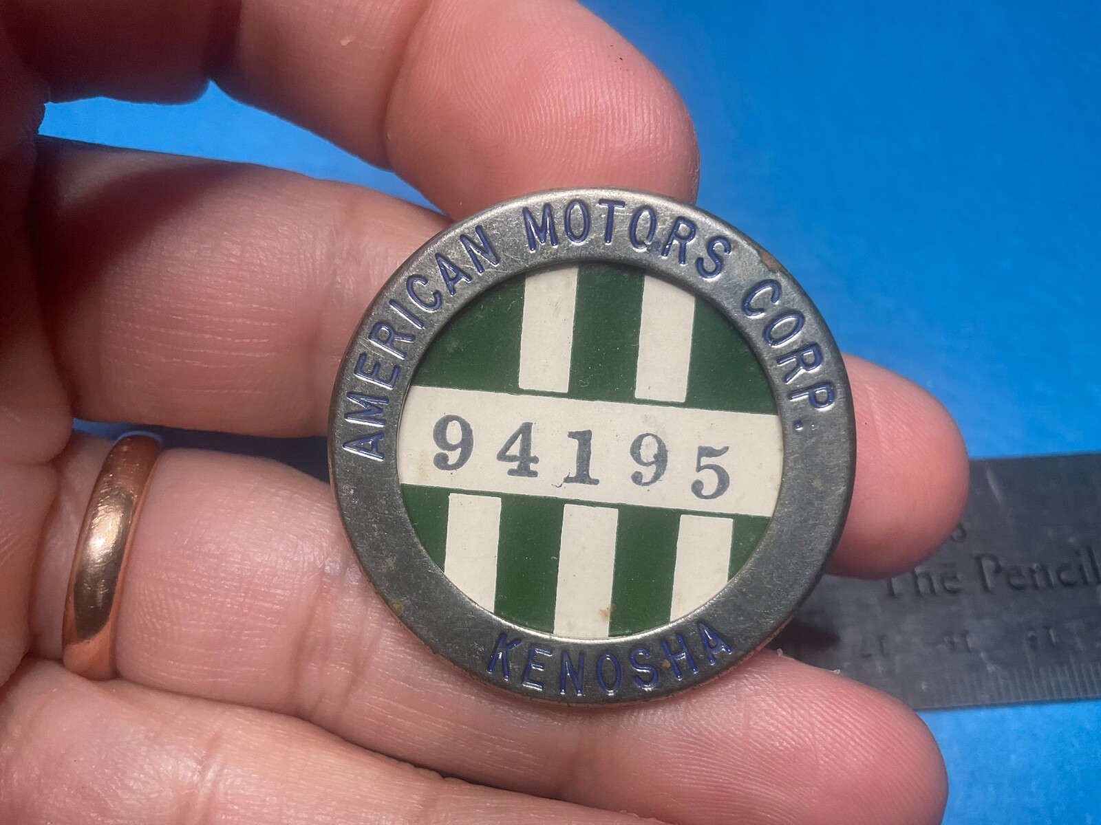 Vintage American Motors Corp. Kenosha, WI. Employee ID Pin Badge