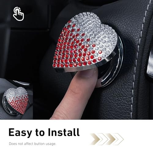 Bling Car Engine Start Button Cover, Cute Heart Rhinestone Auto 1 PC Red White