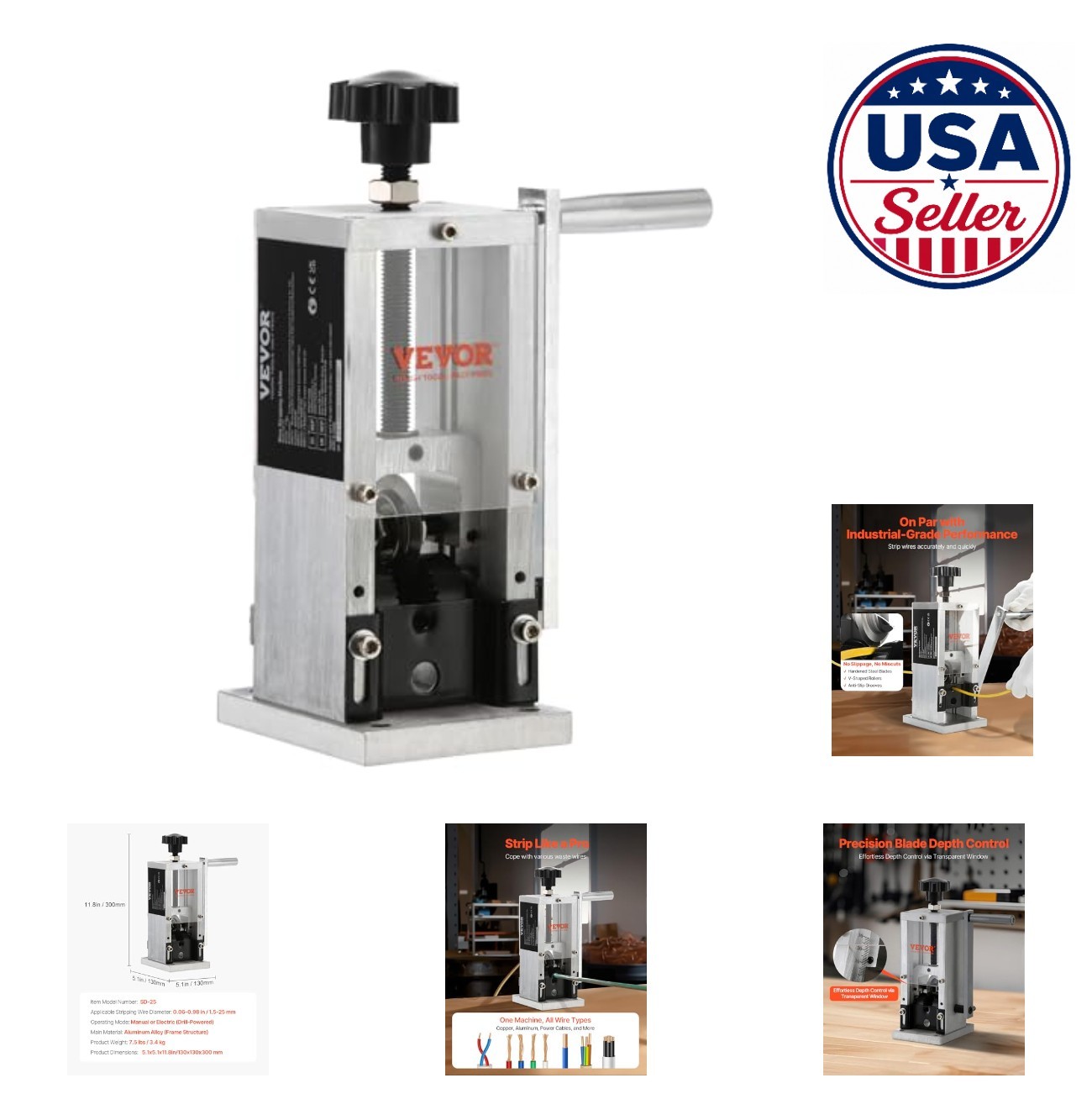 Manual Wire Stripping Machine 0.06 to 1.18 Inch Copper Stripper with Hand Crank