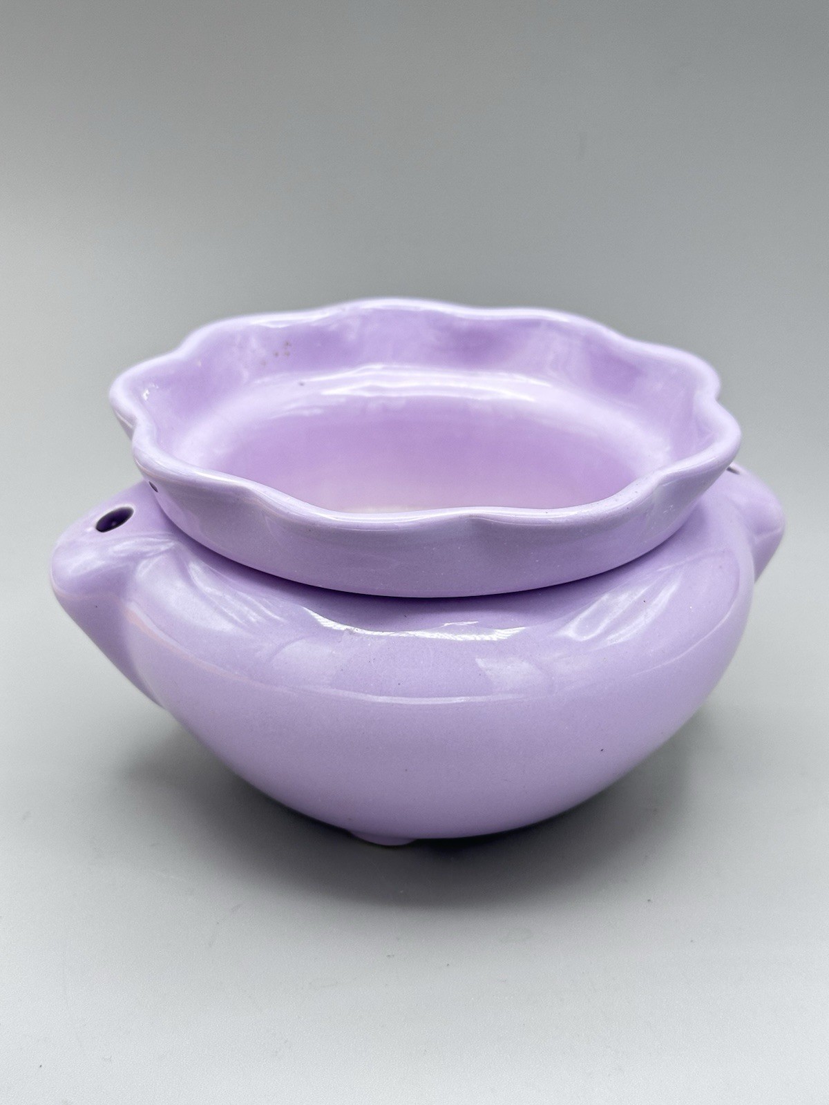 Ceramic African Violet Flower Pot VTG Self Watering Planter Purple Garden
