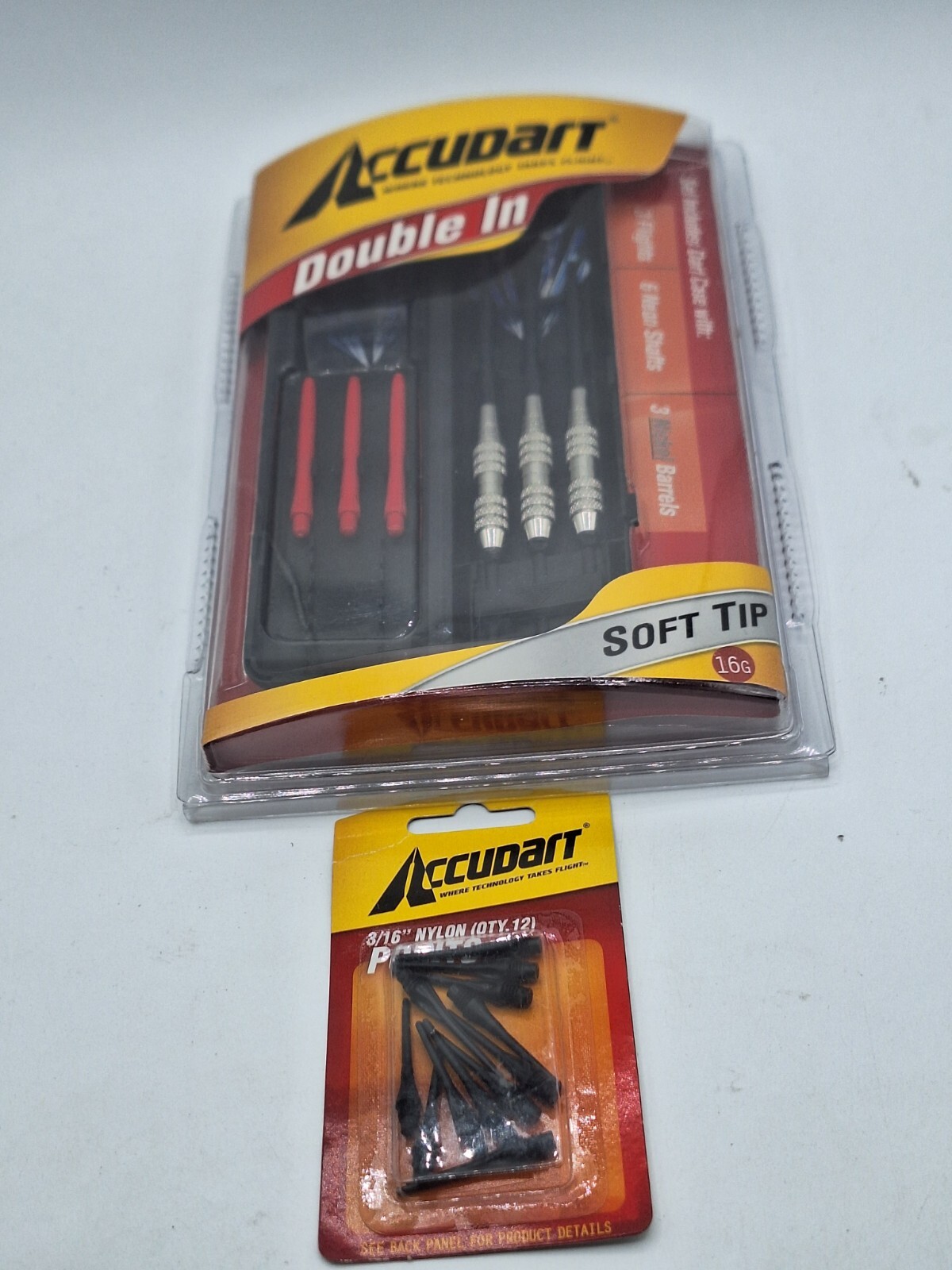 Accudart Double-in Case, 3 Nickel Barrels, 3 Flights, 6 Neon Shafts, 16G - New