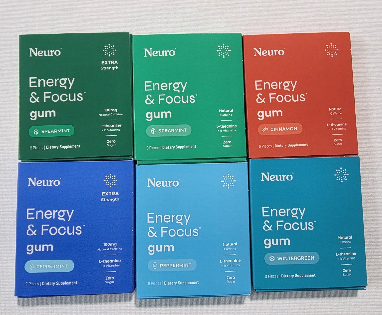 Neuro Gum L-theanine B-12 Nootropics Caffeine 6pk 54 pcs Energy & Focus Variety