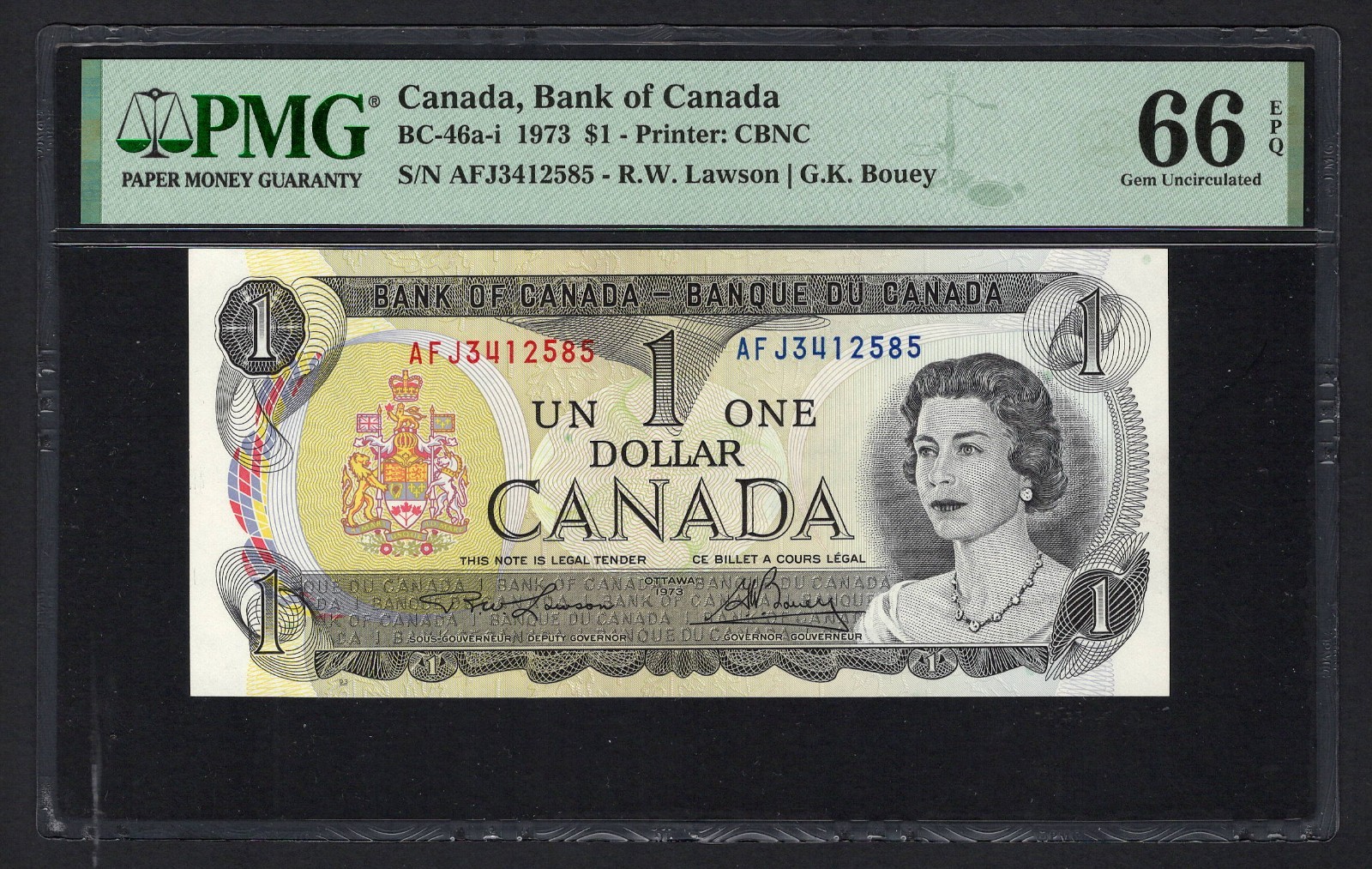 Canada One Dollar 1973 BC-46a-i Uncirculated Grade 66
