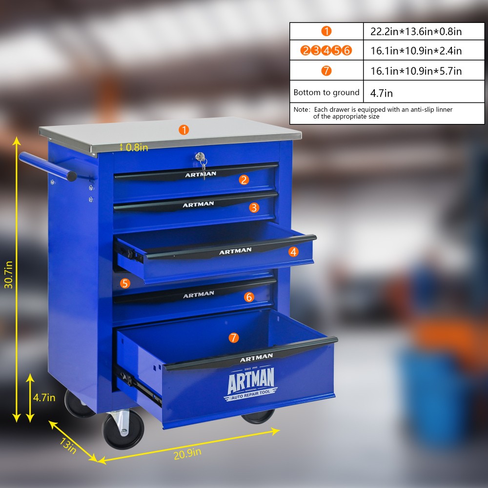 6-drawer multi-purpose tool cart with lockable toolbox suitable for garage&homes
