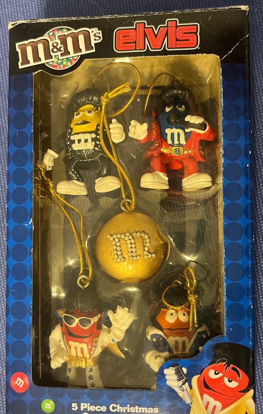 M&M’s 2008 Elvis Ornament Set Kurt Adler - 5 Piece Christmas Set Used In Box
