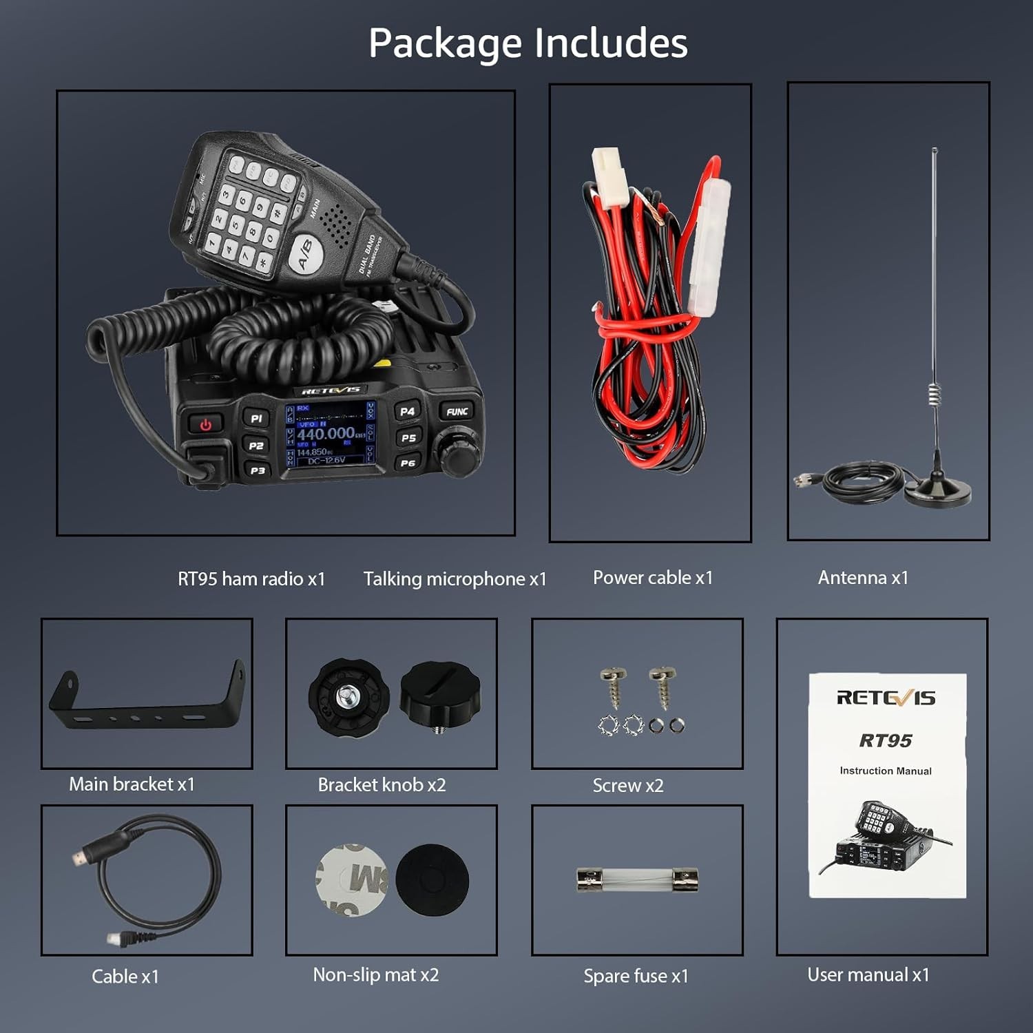 Dual Band Mobile Radio, Long Range Ham Radio with Antenna, 180 Degree Rotatab...