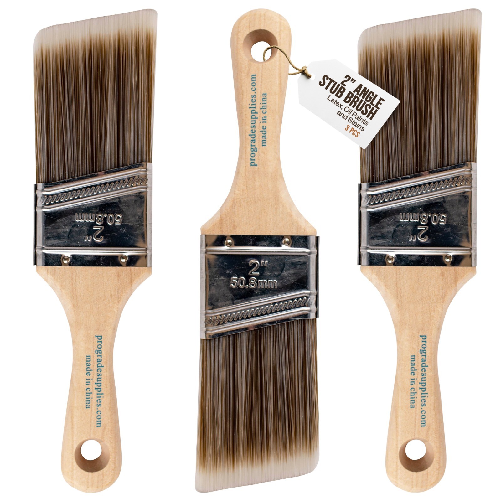 3PK 2" Stubby House Wall,Trim Paint Brush Set Home Exterior or Interior Brush