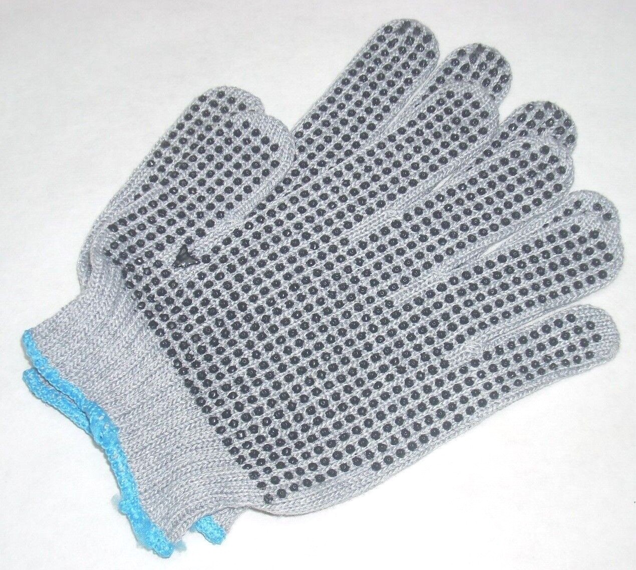 Gray Knit Work Gloves Pair w Dots on Palm Unisex Size Large - 3 Pairs