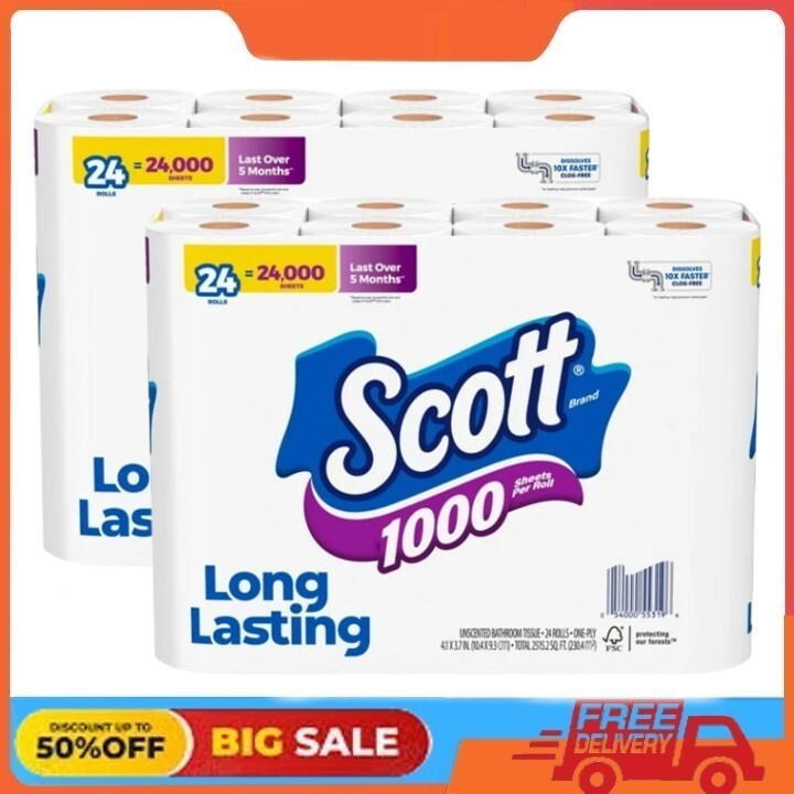 2 PACKS Scott 1000 Toilet Paper, 24 Rolls, 1,000 Sheets per Roll