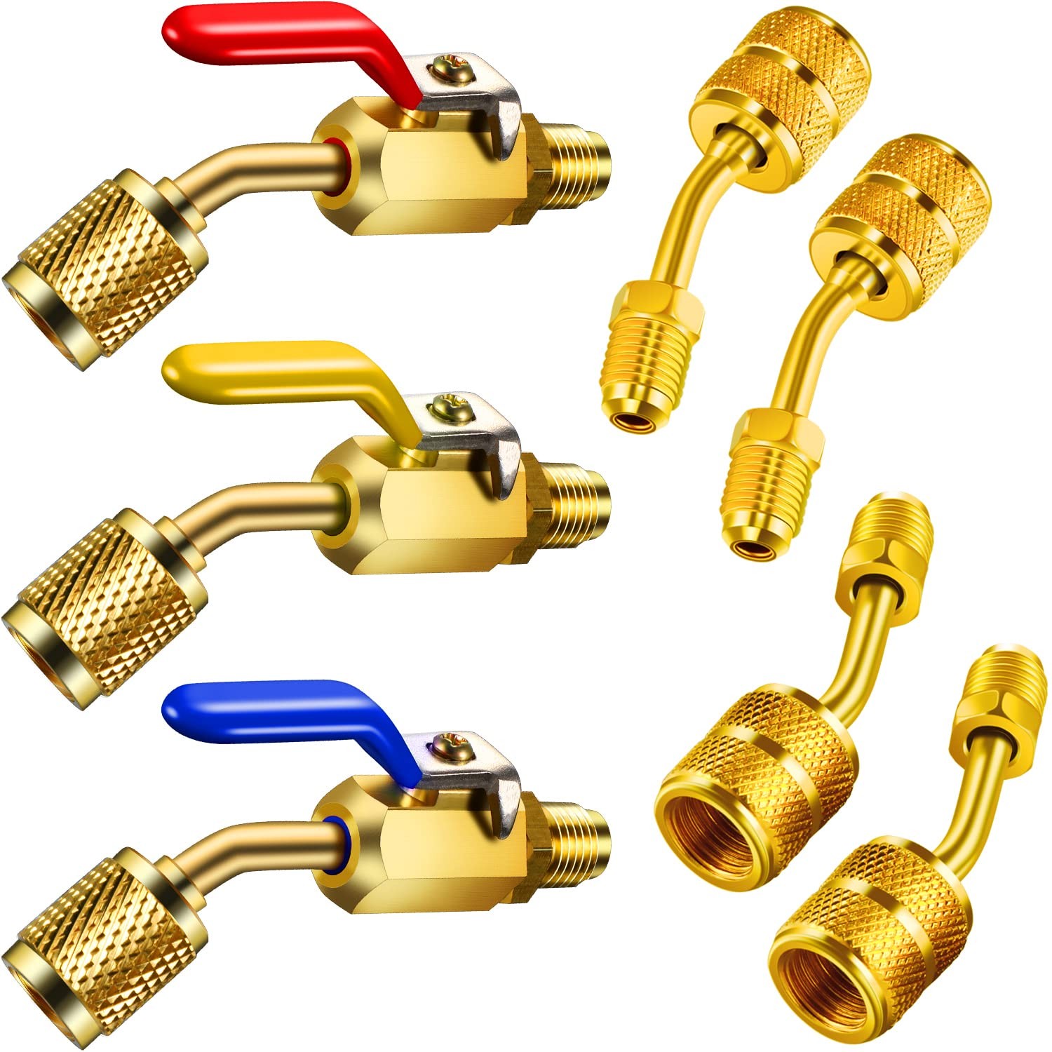 Mudder 7 Pcs Air Conditioning Refrigerant Compact Ball Valve 1/4 Inch Gold