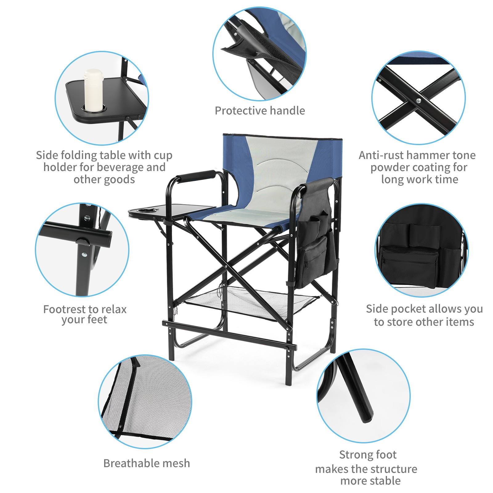 Portable Folding 1 PCS Camping Beach Chair with Side Table Built-in Cup Holder