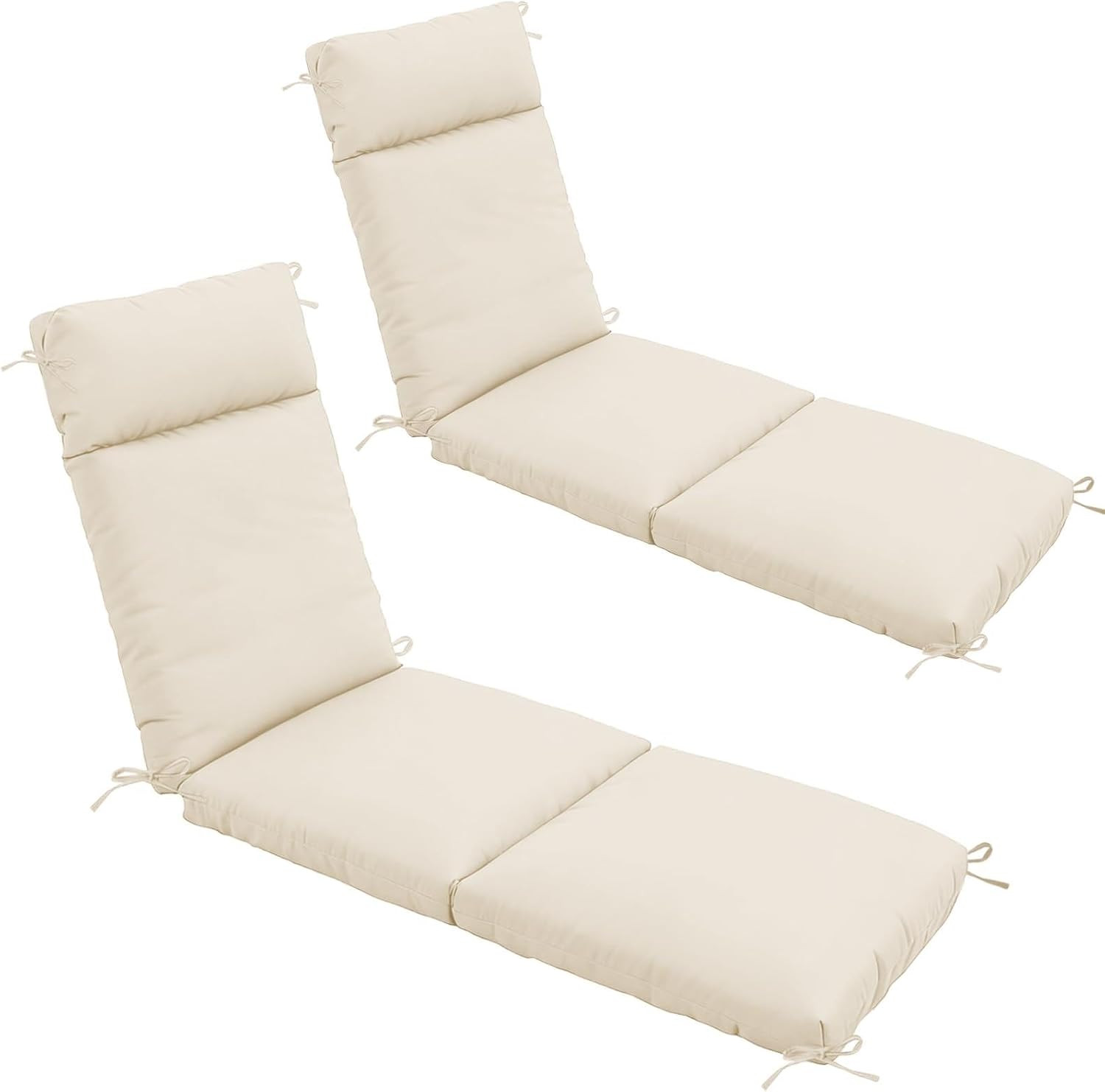 Waterproof Chaise Lounge Cushions 72x21x3 Inch - 2 Pack Cream Replacement Pads