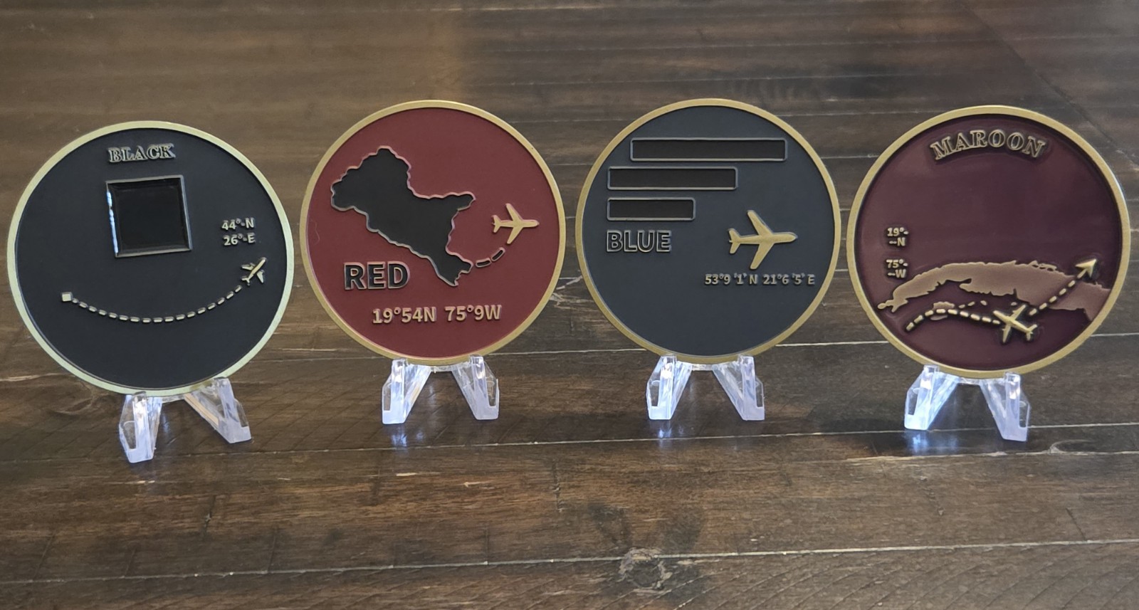 4pc Lot - CIA Detention Sites BLACK, MAROON, RED, & BLUE, I.C. Challenge Coins