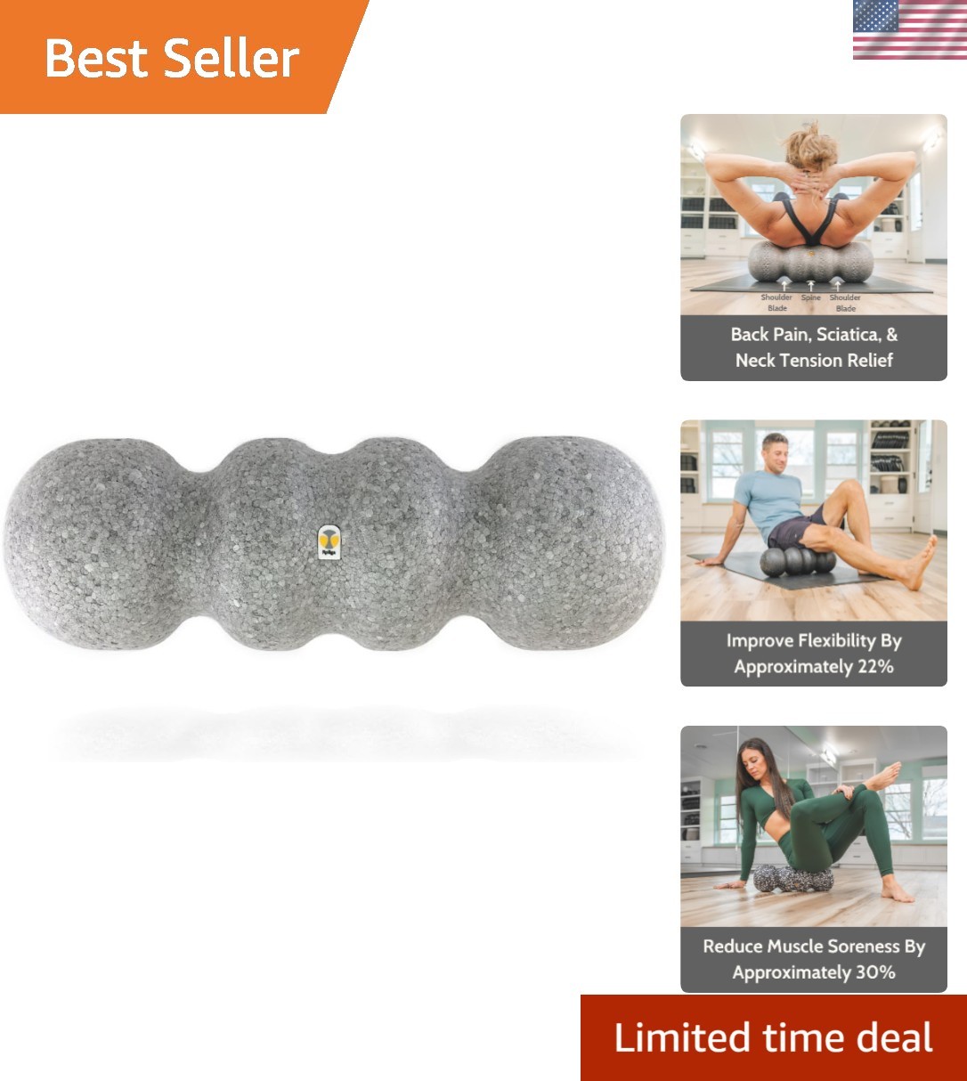 High Density Foam Roller for Back Pain Relief - Yoga & Pilates Essential (18x6)