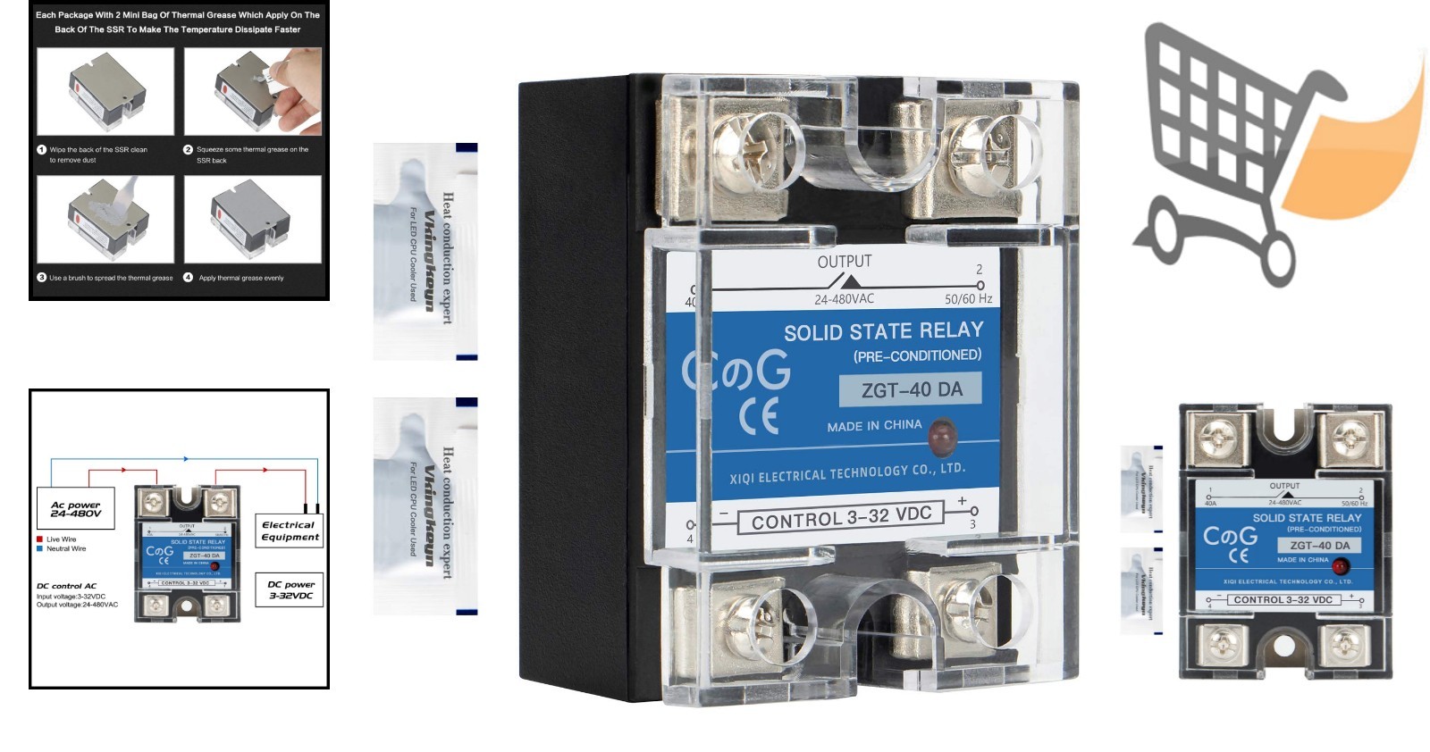 Solid State Relay SSR-40DA DC to AC 40A Din Rail Mount Switch No Spark