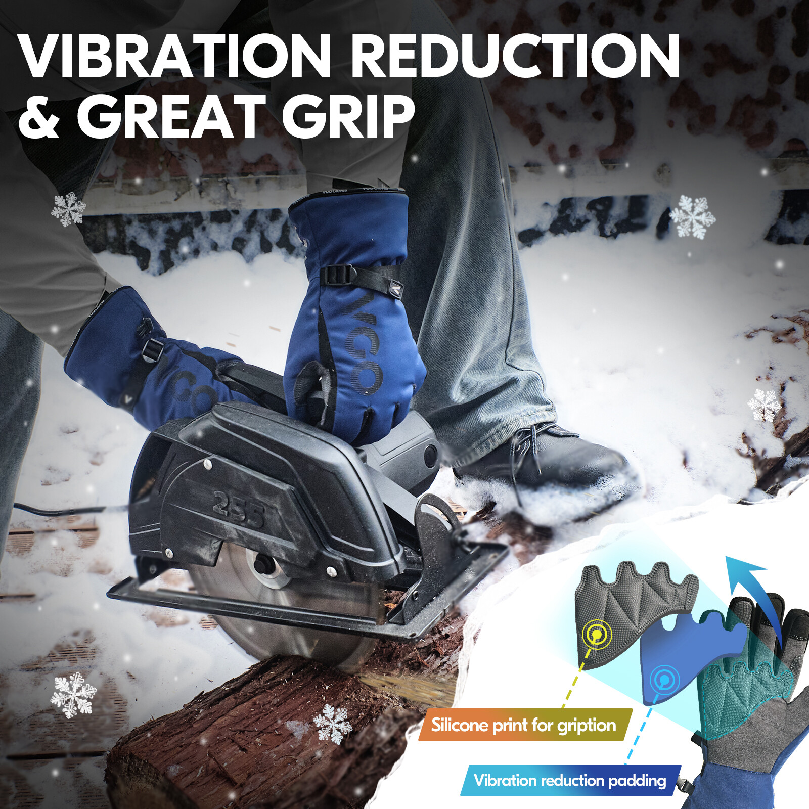 Vgo 1Pairs -4℉ Lined Touchscreen Waterproof Winter Work Gloves (SL7761FLWP-BLU)