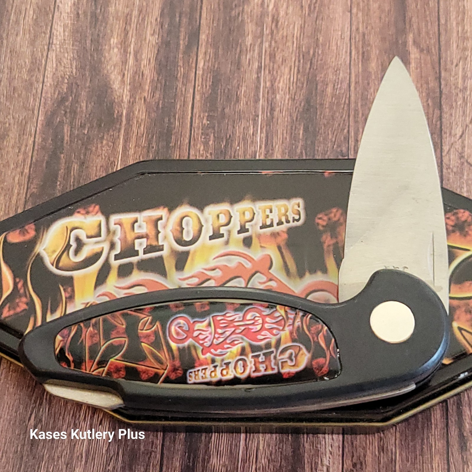 Novelty Lockback Folding Pocket Knife W/Choppers Motorcycle Picture