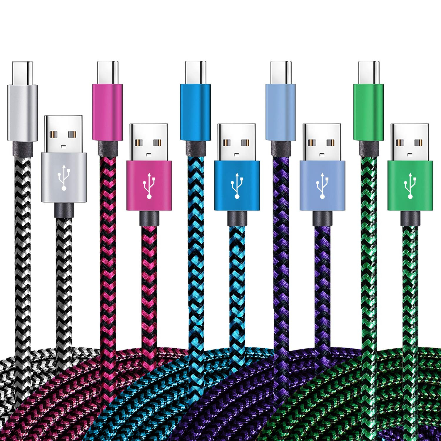 USB Type C Cable Fast Charging, Tpc001 5 Pack(6Ft 3A) Braided C Charger Cables C