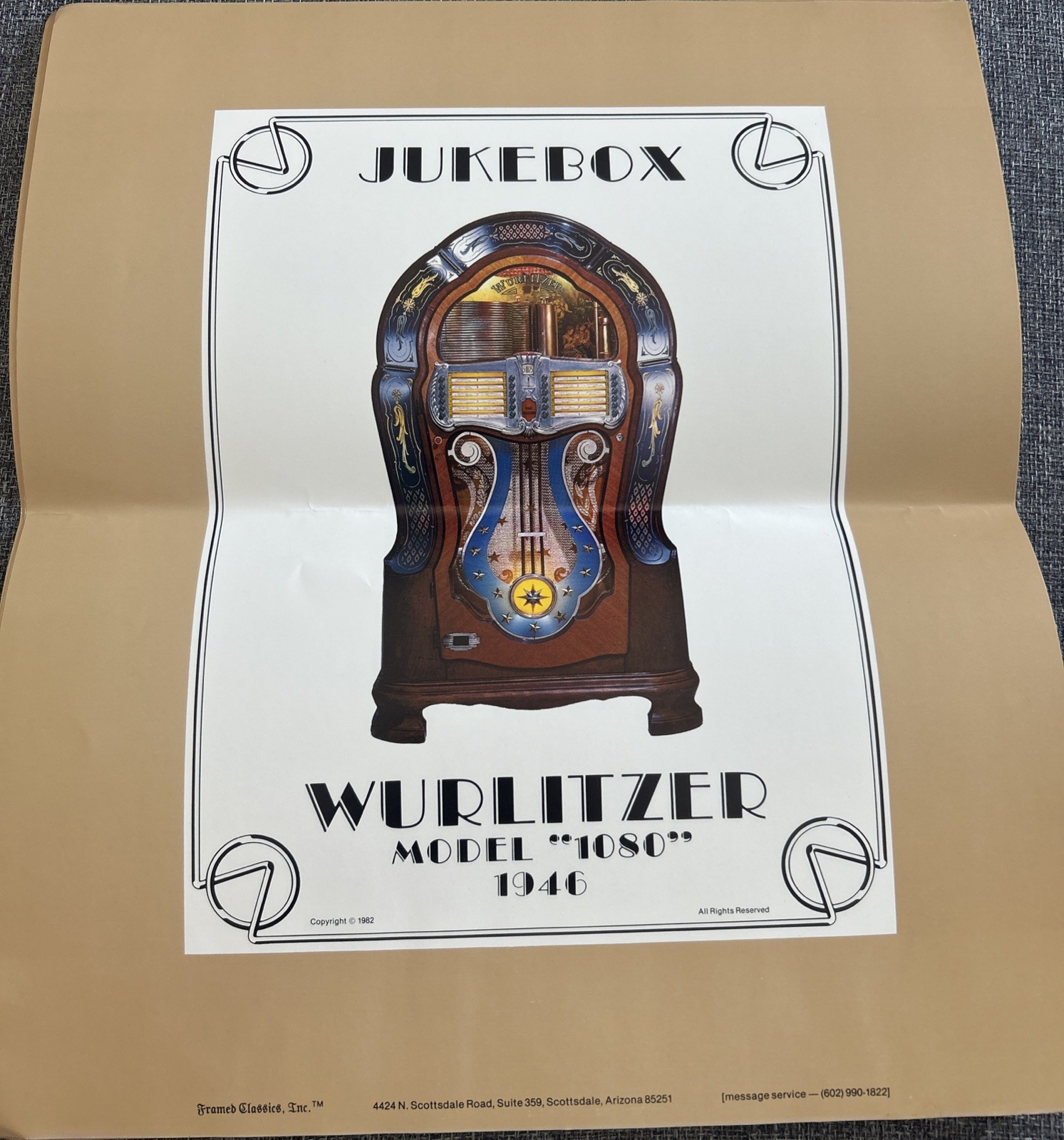 New Wurlitzer Model 1080 Jukebox Promotional 12”X14” Poster 1982 Vintage NOS