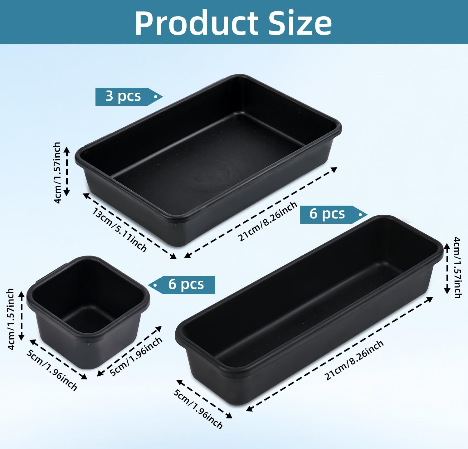 15 Piece Drawer Organizer Set, 3 Size Interlocking Plastic Storage Bins for O...