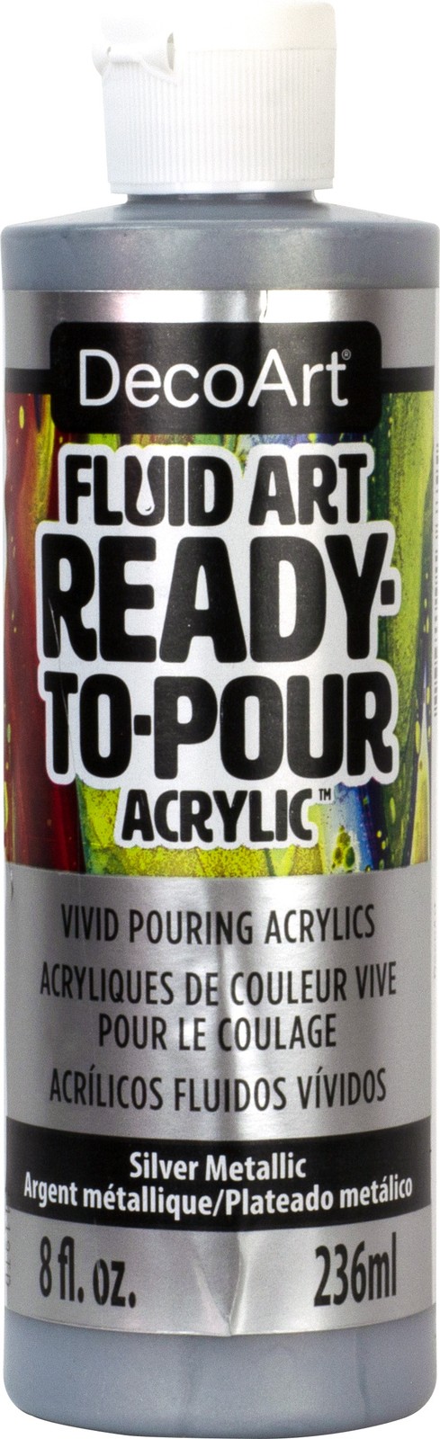 DecoArt FluidArt Ready-To-Pour Acrylic Paint 8oz-Silver Metallic