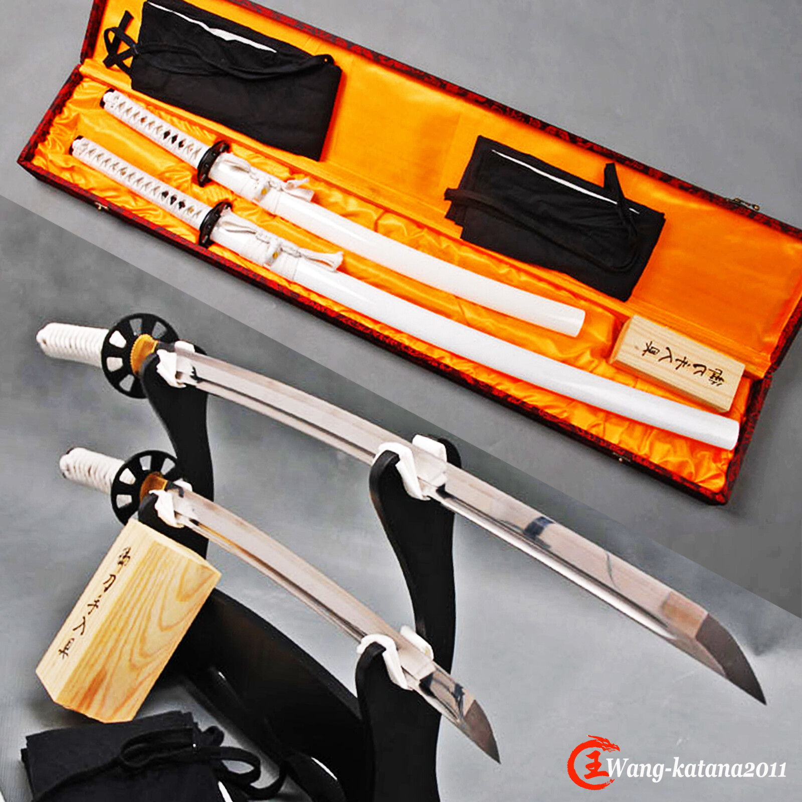 40''Katana+30''Wakizashi T10 Steel Japanese Samurai 2 Swords Set Straight Hamon