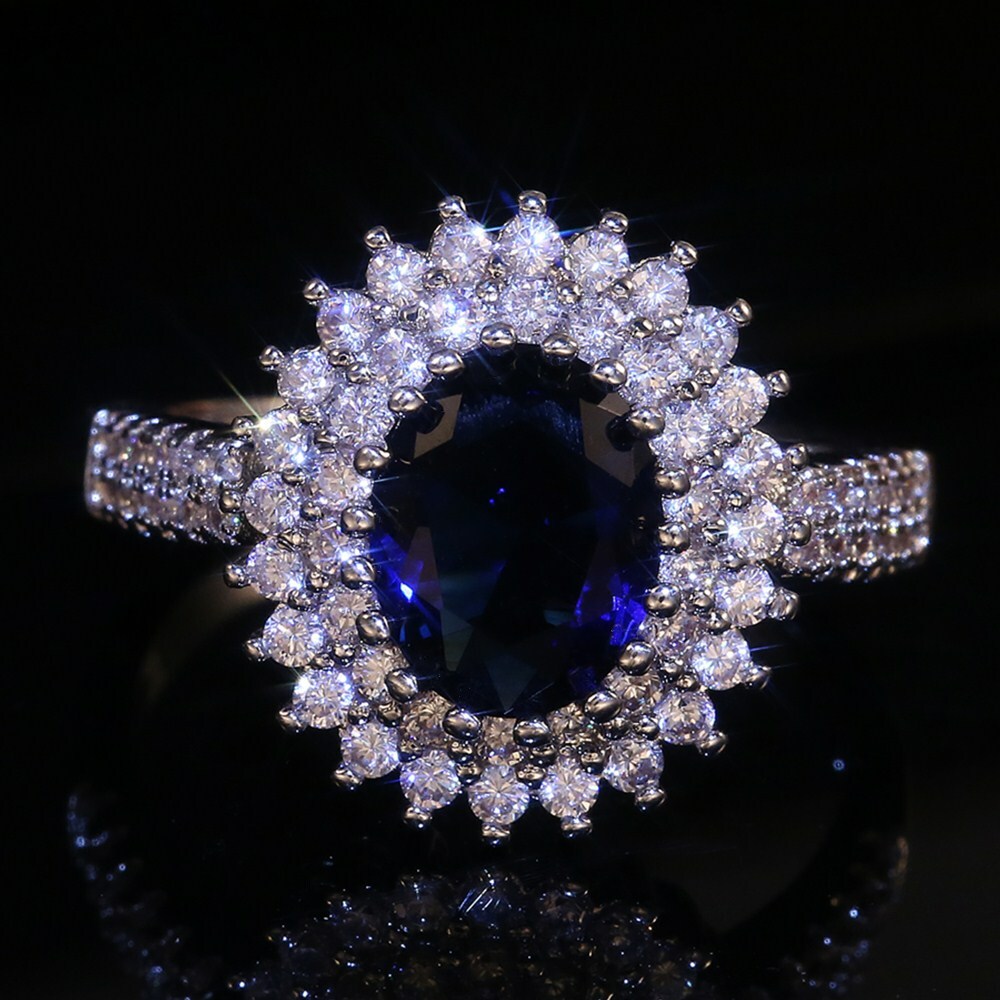 Sunshine Women 925 Silver Filled Jewelry Oval Cubic Zircon Wedding Ring Sz 6-10